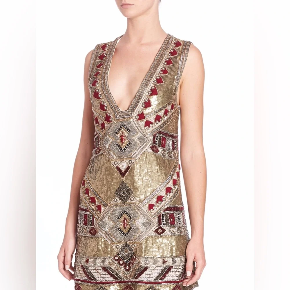 Alice + Olivia Odell Archive Gold Sequin Deco Dress